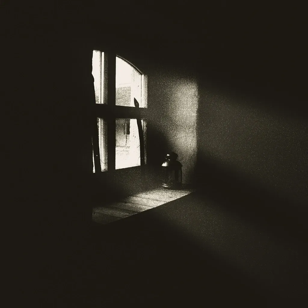 Daylight falling through a small window onto the wall of an otherwise dark room.